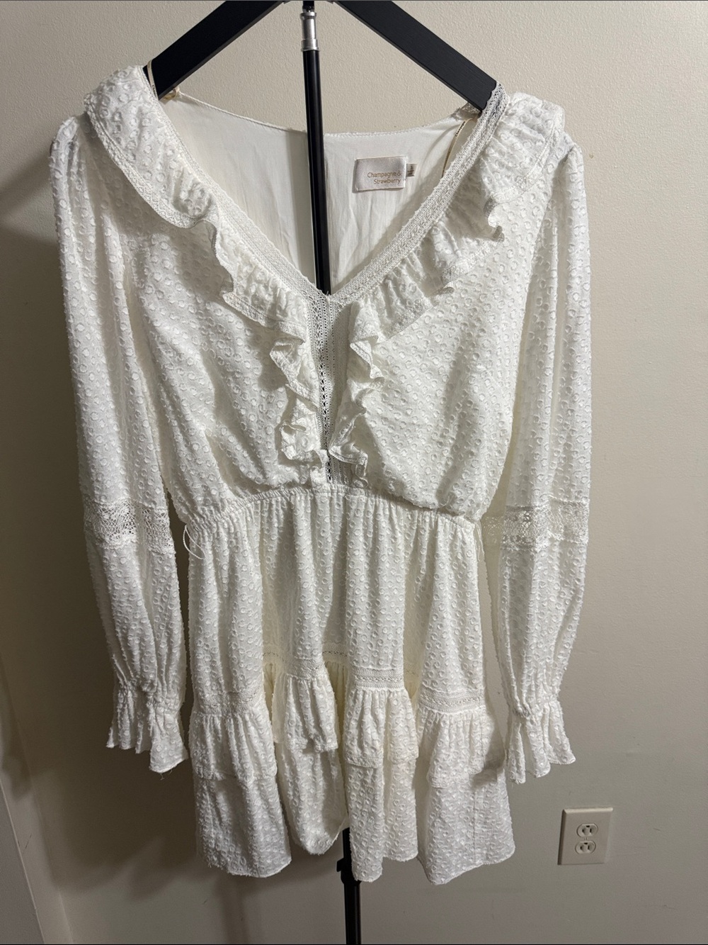 Anthropologie White  champagne and strawberry dress
